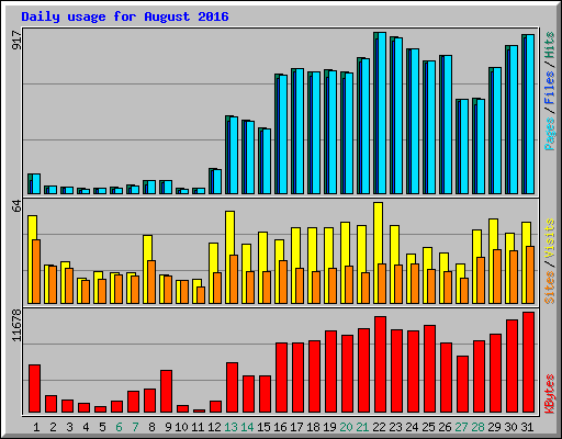 Daily usage for August 2016